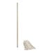 A Lavex wet mop with a wooden stick on a white background.