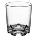 An Acopa Endure clear plastic rocks glass with wavy edges.