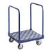 A blue Lavex cart with a patterned cushion on it.