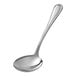 An Acopa stainless steel gravy ladle with a long silver handle.