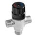 A silver and black Assure Parts thermostatic mixing valve with a black cap on a white background.