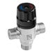 An Assure Parts thermostatic mixing valve with a black and blue knob.