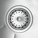 A close up of a Regency stainless steel underbar sink with faucet holes and a left drainboard.