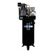 A black Industrial Air stationary air compressor with a white label on the cylinder.