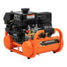 An Industrial Air Contractor portable air compressor with an orange tank and silver handle.