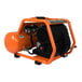 An orange and black Industrial Air Contractor portable air compressor with a hose.