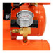 An orange Industrial Air Contractor air compressor with a pressure gauge.