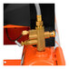 The side of an orange and white Industrial Air Contractor wheelbarrow air compressor with a gas cylinder.