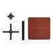 A Lancaster Table & Seating square table with a red mahogany wood finish and a black metal base.