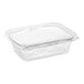 A case of 200 Inline Plastics clear rectangular hinged deli containers with flat lids.