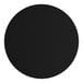 A white round table top with a black circle and white text.