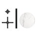 A white round Lancaster Table & Seating bar height table with white marble finish and black metal rods.