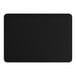 A black rectangular table top with a white background.