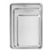 A group of rectangular silver Nordic Ware sheet pans.