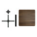 A Lancaster Table & Seating square table with a dark walnut wood top on a metal base.