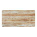 A close-up of a rectangular Lancaster Table & Seating MDF table top with a barnwood finish with knots.