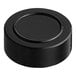 A black circular 48/485 polypropylene spice cap with an induction liner and a round hole in the middle.