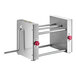 A stainless steel Estella manual turnover machine with red handles.