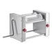 A stainless steel Estella manual turnover machine with red handles.