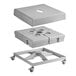 A white Lancaster Table & Seating fillable umbrella base with wheels.