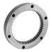 A circular metal Main Street Equipment planetary gear with many holes.