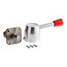 A metal MainStreet Equipment speed handle with a red and silver knob and screws.