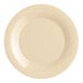 A tan melamine plate with a wide rim.