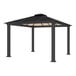 A black metal Paragon Outdoor gazebo with a tan roof.