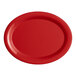 A red platter with a white border.