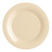 An Acopa Foundations tan melamine plate with a wide white rim.