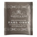 A box of Harney & Sons Decaffeinated Earl Grey Tea Bags with white text on a white background.