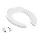 A white Centoco elongated commercial toilet seat with two small screws.