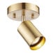 A close-up of a Globe Pratt matte brass track light with a single light.