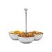 A Hepp stainless steel snack stand with three bowls of snacks.