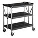 A black Lavex large plastic utility cart with three shelves and wheels.