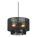 A matte black Globe Japandi chandelier with three paper twine lights.