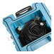 A blue PURAERO power distribution box with black cables inside.