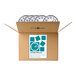 A cardboard box with a Pyramid Time Systems TimeTrax Sync RF Wireless Analog Clock Starter Pack containing six clocks with black numbers.