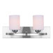 A Canarm Hampton chrome vanity light with two white glass shades.