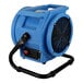 A blue PURAERO compact axial air mover with a black stand.