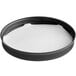 A close up of a black ribbed plastic cap with a foam liner on a white background.