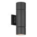 A close-up of a black Canarm Taylin outdoor wall light.