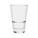 A Tossware Reserve Tritan plastic shot glass filled with liquid on a white background.