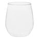 A clear Tossware plastic wine glass.