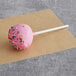 A Coco Bakery strawberry cake pop with sprinkles on a stick.