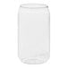 A clear glass can with a white background.