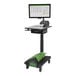 A Newcastle Systems Apex Series sit/stand mobile workstation with a computer on it.