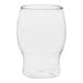 A clear Tossware plastic taster glass with a curved bottom.