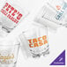 Tossware Reserve rocks glasses with custom text on them.