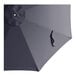 A close-up of a Lancaster Table & Seating indigo blue umbrella canopy with a handle.